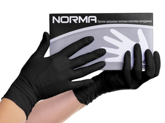 Перчатки NORMA черные (M) - нитриловые, текстурированные (50пар), NORMA / Таиланд
